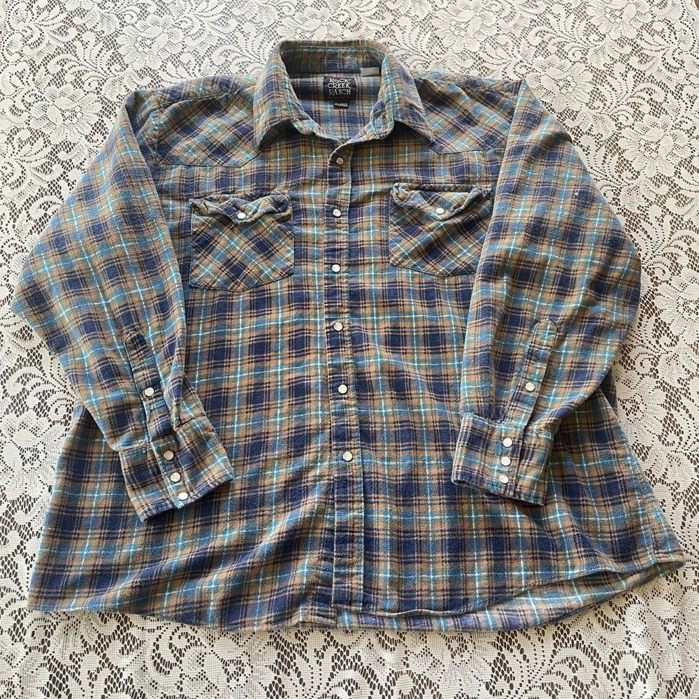 Vintage 90's yellow, blue and brown plaid button-up shirt - Picture 3 of 7